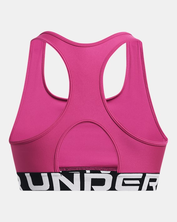 Women's HeatGear® Armour Mid Branded Sports Bra, Pink, pdpMainDesktop image number 10